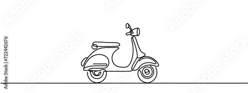 Continuous one line drawing Scooter transport icon. Modern scooters motorcycle for urban citizen. Cute stylish vintage retro scooter for delivery. Single line draw design vector graphic illustration