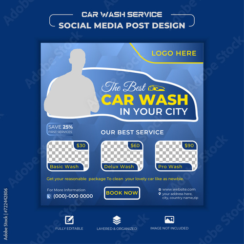 Free vector cleaning service car wash social media post design template with social media post design Mockup, real estate, medical, business, corporate use, a4 size 