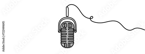 Single one line drawing vintage retro stage microphone. Old technology stand microphone concept for comedian at standup comedy show. Modern continuous line draw design graphic vector illustration
