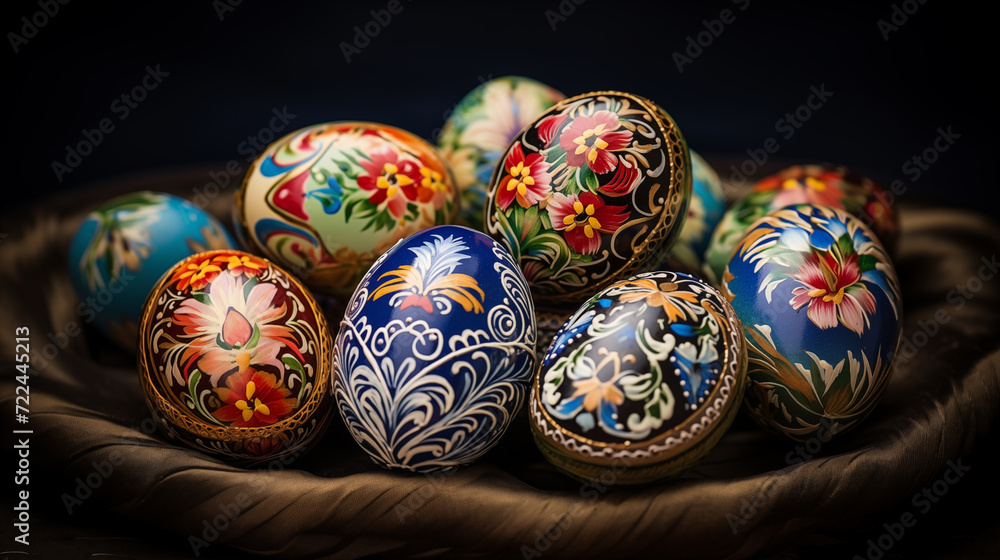 beautifully painted Easter eggs lie on a plate beautifully painted Easter eggs lie on a plate