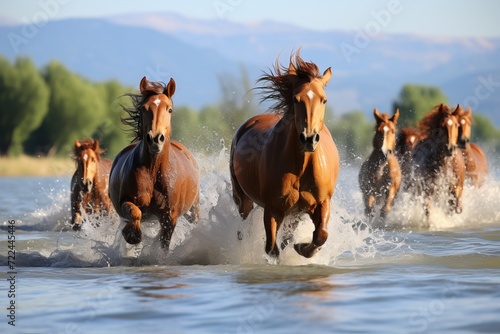 horses racing river  copy space - json format.  title. horses racing river  copy space