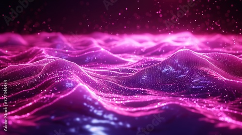 Abstract wave made out of grids that are seen from a cinematic view of one of the holy geometry shapes, the shape is clearly animated, clear neon lines, 3d render, nothingness. © MiniMaxi