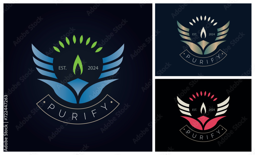 Candles light wings lotus meditation purify luxury logo template design for brand or company