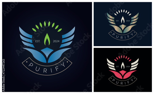 Candles light wings lotus meditation purify luxury logo template design for brand or company