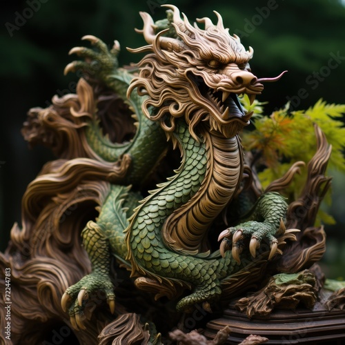 Wooden dragon statue in jungles  Dragon year 2024
