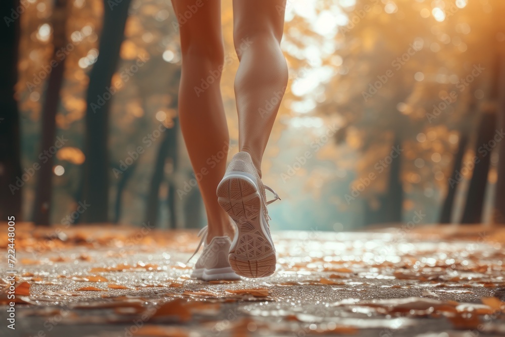 Jogging in a park, athletic legs in sneakers close up, low angle. Concepts: sports, healthy lifestyle, strength, endurance, beautiful body, sports shoes, active recreation Jogging in a park, athletic legs in sneakers close up, low angle. Concepts: sports, healthy lifestyle, strength, endurance, beautiful body, sports shoes, active recreation