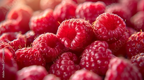 realistic Background of fresh sweet red raspberries arranged together on whole image 