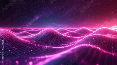 Abstract wave made out of grids that are seen from a cinematic view of one of the holy geometry shapes, the shape is clearly animated, clear neon lines, 3d render, nothingness.