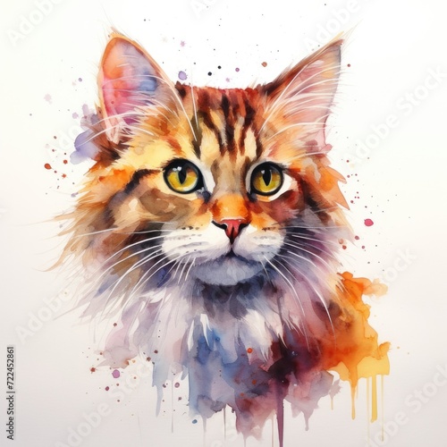 Watercolor art, portrait of a cat