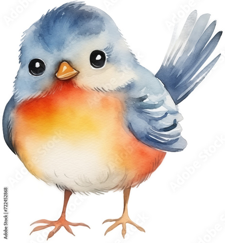 Watercolor PNG Illustration of a Cute Bird (ID: 722452868)