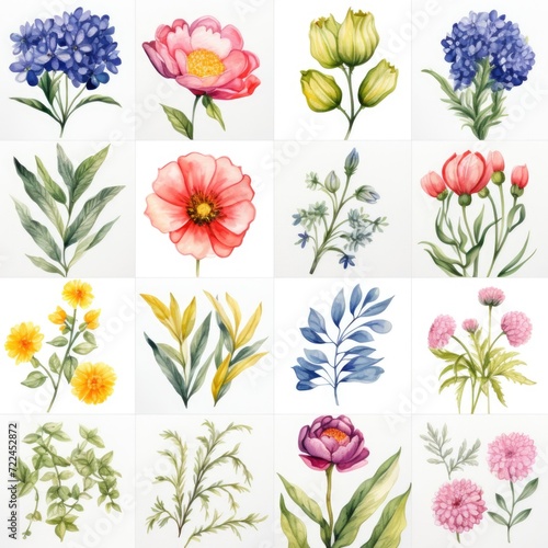 Watercolor Botanicals  Seamless Patterns and Textures