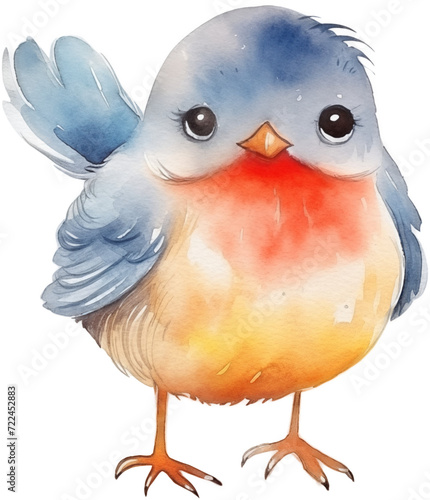 Watercolor PNG Illustration of a Cute Bird (ID: 722452883)