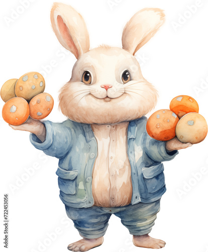 Watercolor PNG Illustration of a Cute Bunny Rabbit (ID: 722453056)