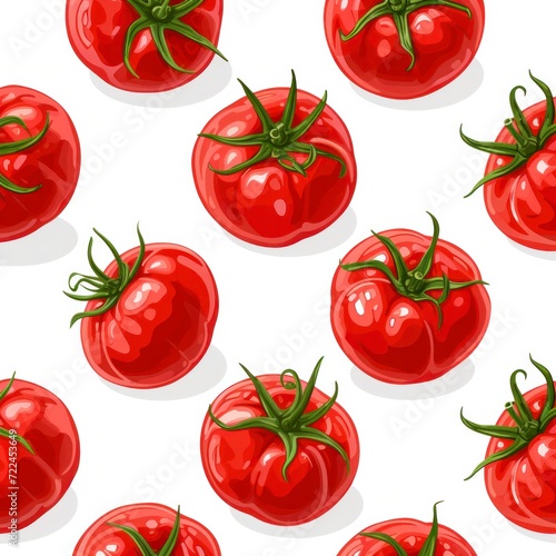 fresh tomato with green leaves hand drawn illustration, seamless pattern