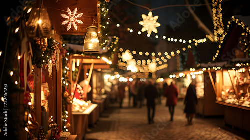 Immerse yourself in the enchanting atmosphere of a vibrant Christmas market adorned with twinkling lights and festive decorations  perfect for spreading holiday cheer.