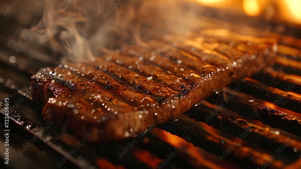 sizzling steak on a grill, showcasing the delicious char marks and enticing aroma sizzling steak on a grill, showcasing the delicious char marks and enticing aroma