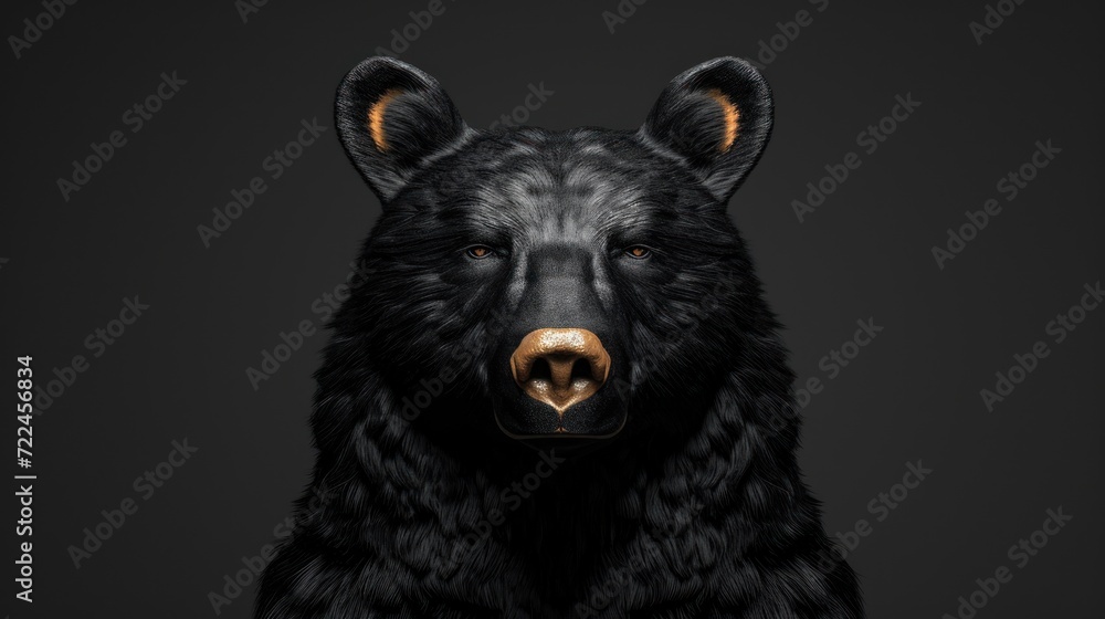 Fototapeta premium a close up of a black bear's face on a black background with a brown spot in the center of the bear's eyes.