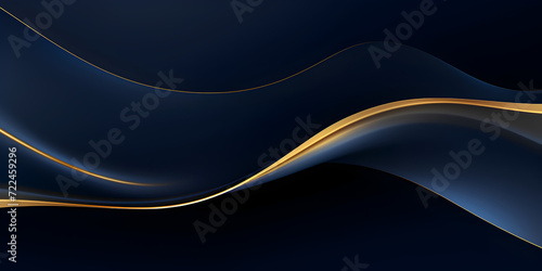 Dark blue background with abstract golden wave elements 