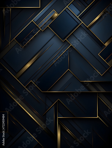 Dark blue background with abstract golden geometrical elements 