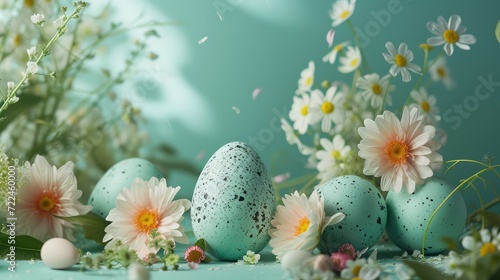 Easter blue pastel eggs in a flower arrangement