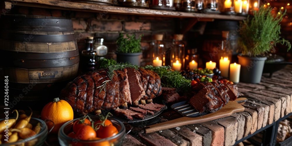 Festive Holiday Table with Roasted Meat and Candles | Gourmet Banquet Setting