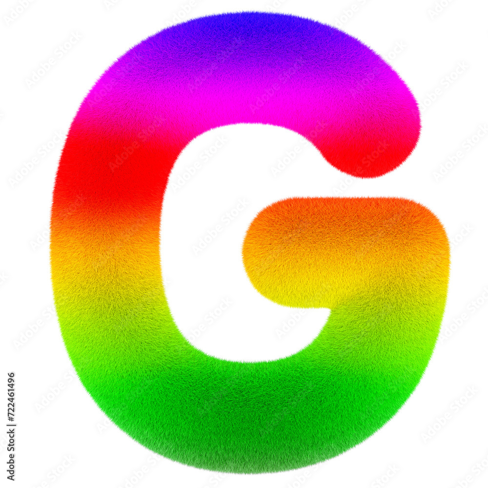 Letter G. Colored, fluffy, hairy font. 3D rendering isolated on transparent background Letter G. Colored, fluffy, hairy font. 3D rendering isolated on transparent background