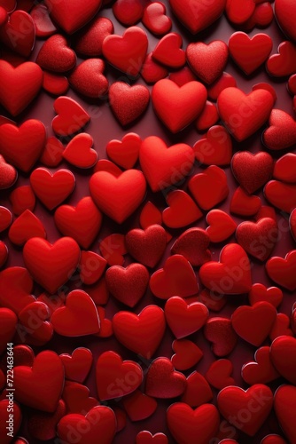A collection of red hearts arranged on a black surface. Perfect for expressing love and affection in various projects
