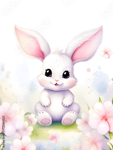 Watercolor illustration of a cute easter bunny