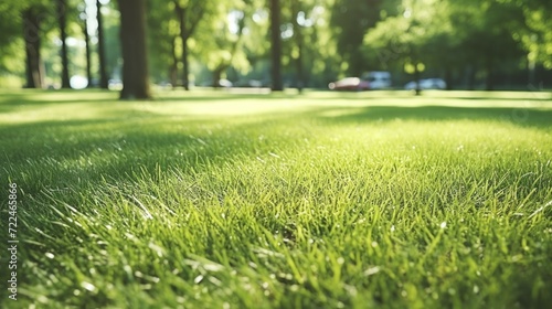 A picturesque field of grass with beautiful trees in the background. Suitable for nature-themed designs and environmental concepts