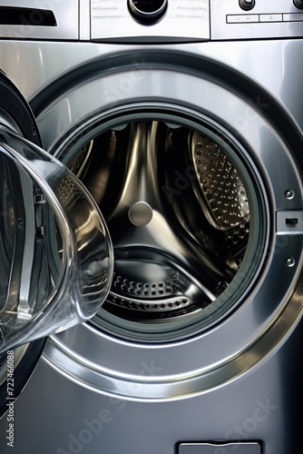 A close up of a washing machine with the door open. Perfect for showcasing modern appliances and household chores