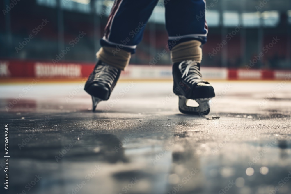 A close up shot of a person skating on a rink. Ideal for sports and winter-themed projects A close up shot of a person skating on a rink. Ideal for sports and winter-themed projects