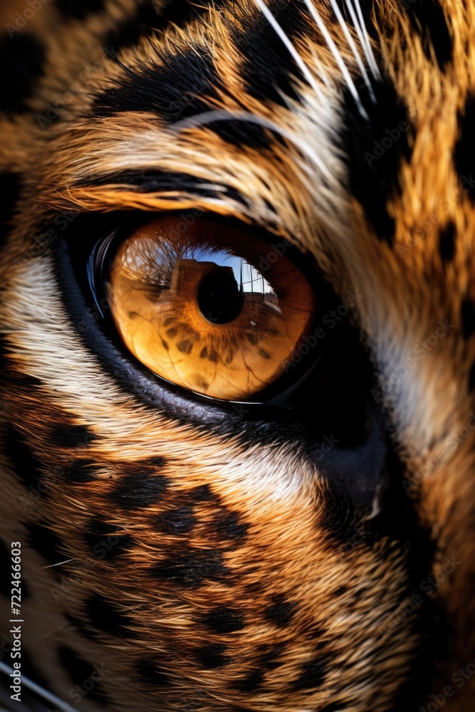 A detailed close-up view of a leopard's eye. Perfect for wildlife enthusiasts and nature lovers