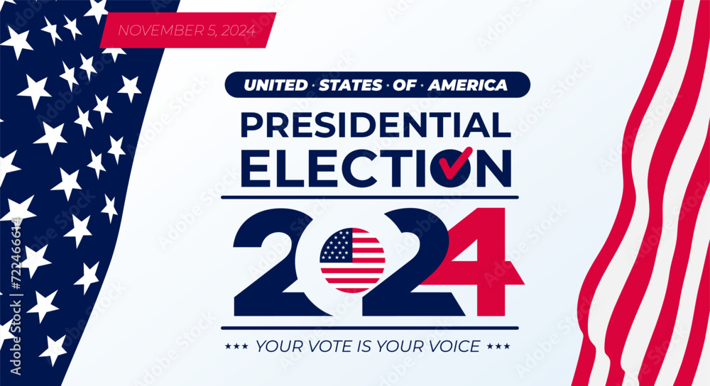 US Election 2024 campaign with USA flag. 2024 presidential election