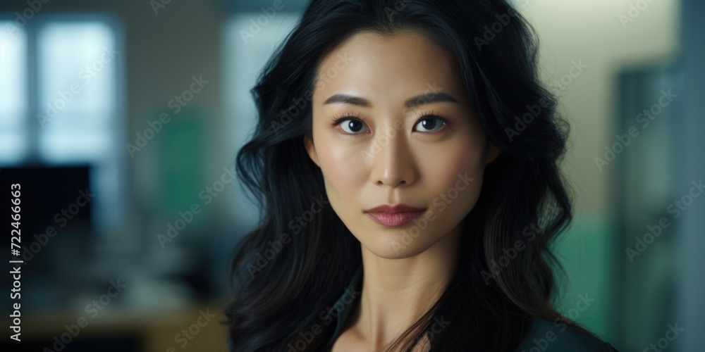 A woman with long black hair looking directly at the camera. This image can be used for various purposes A woman with long black hair looking directly at the camera. This image can be used for various purposes