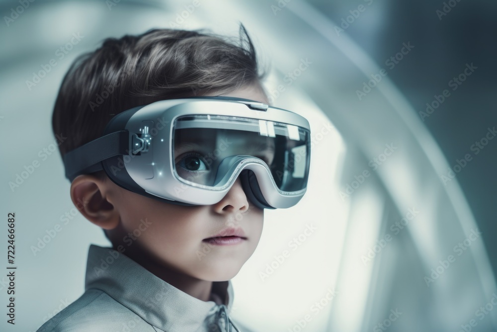 A young boy wearing a pair of goggles. Can be used to depict adventure, exploration, or safety A young boy wearing a pair of goggles. Can be used to depict adventure, exploration, or safety