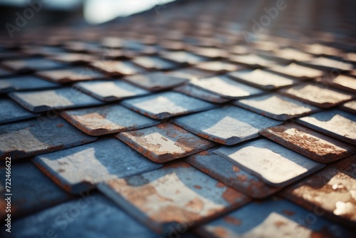 A detailed view of a tiled roof. This image can be used in architectural or home improvement projects