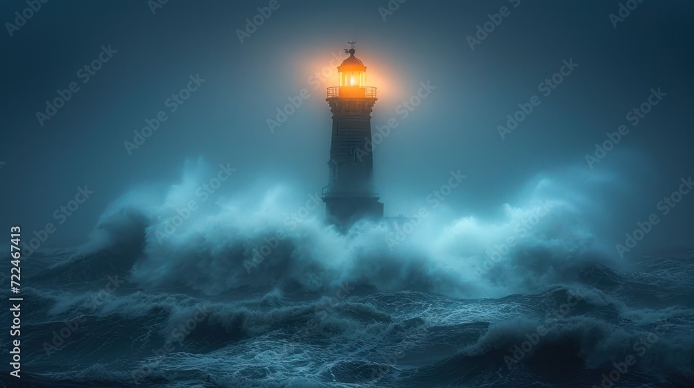  a lighthouse in the middle of a large body of water with a light on top of it in the middle of the ocean.