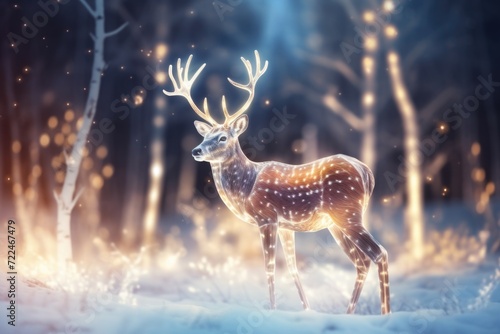 A beautiful deer standing in the snow in a serene forest. Perfect for nature and wildlife themed projects