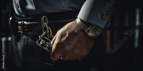 A man in a suit holding a chain. Suitable for business, power, and control concepts