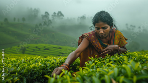 Fényképezés Indian woman picking turmeric by hand