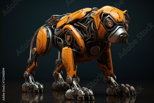 Futuristic orange robot dog on an isolated dark background © Pavlo