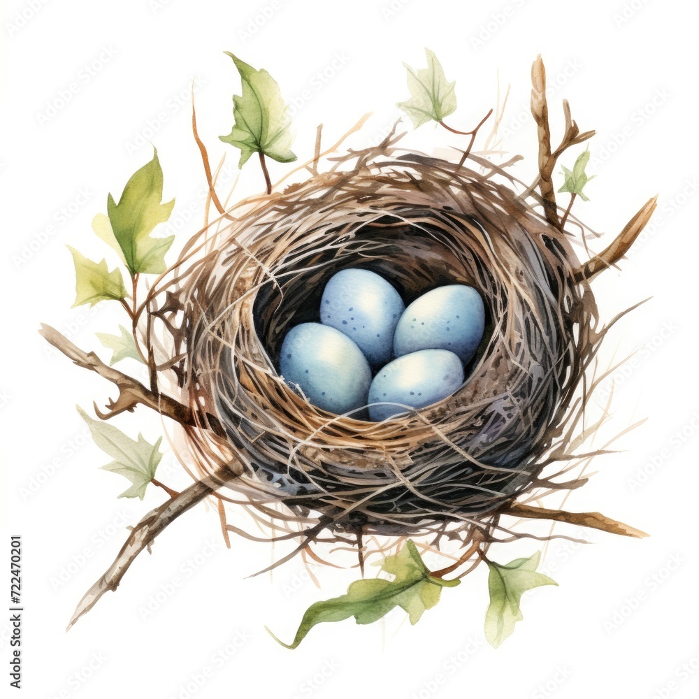 Watercolor-Style a nest with eggs with White Background. Watercolor-Style a nest with eggs with White Background.