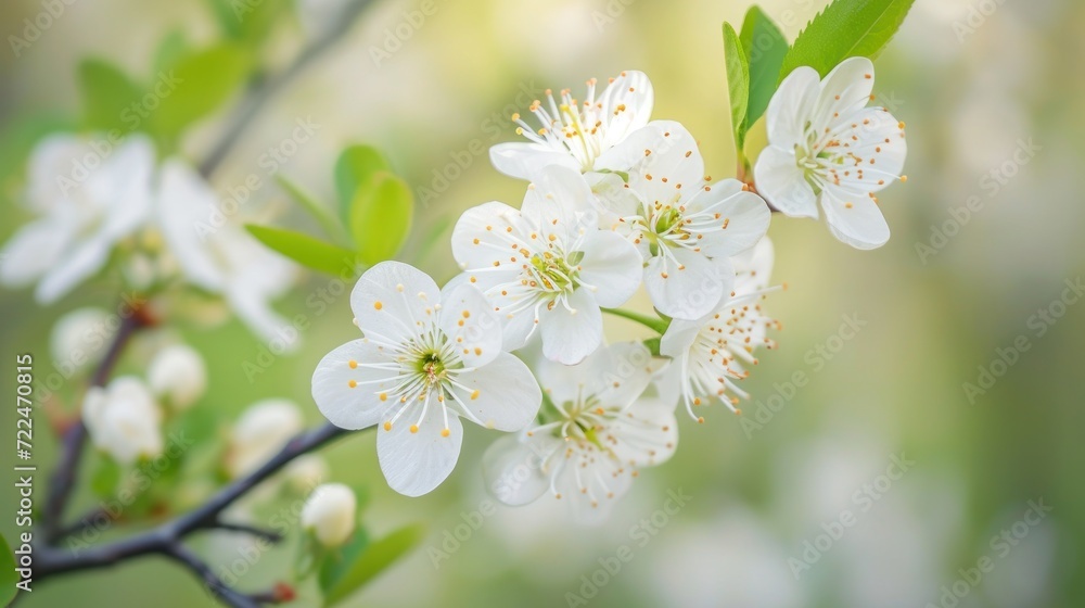 a close up of a flower on a tree branch with green leaves in the foreground and a blurry background. a close up of a flower on a tree branch with green leaves in the foreground and a blurry background.
