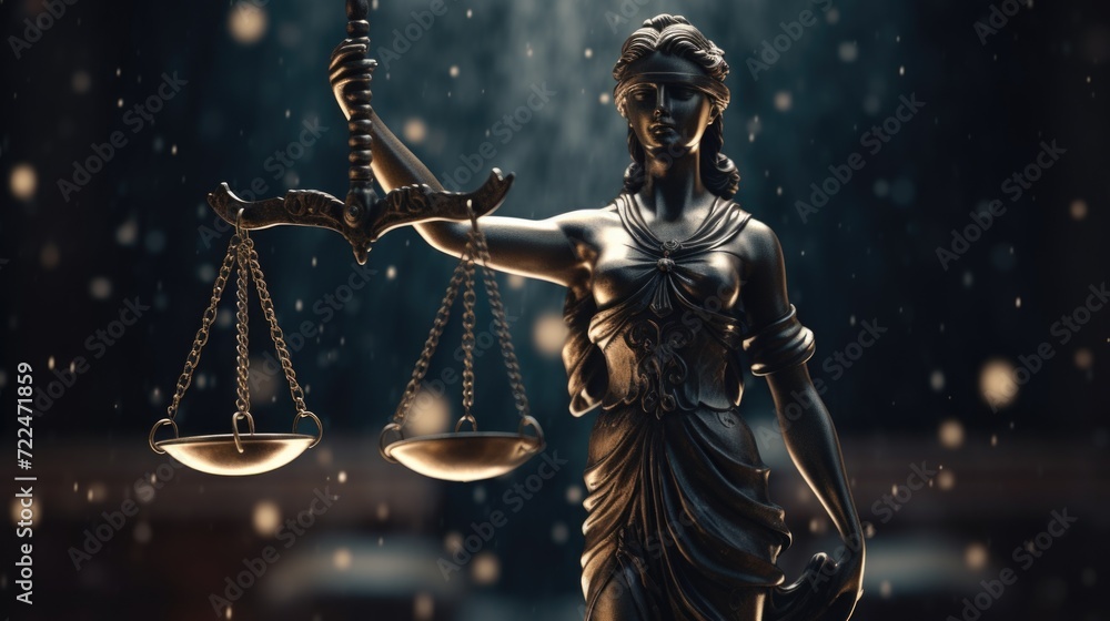 Lady Justice statue holding a scale. Suitable for legal and justice-related themes - obrazy, fototapety, plakaty 