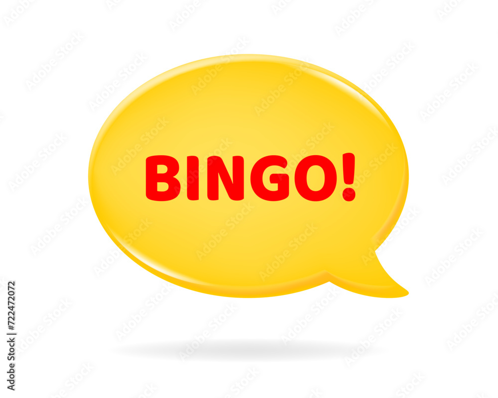 Bingo! 3d vector illustration of a yellow speech bubble with red text on it. Motivational quote. Yellow oval textbox Bingo! 3d vector illustration of a yellow speech bubble with red text on it. Motivational quote. Yellow oval textbox