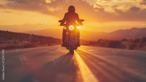 A motorcycle at sunset on an american road © Cla78