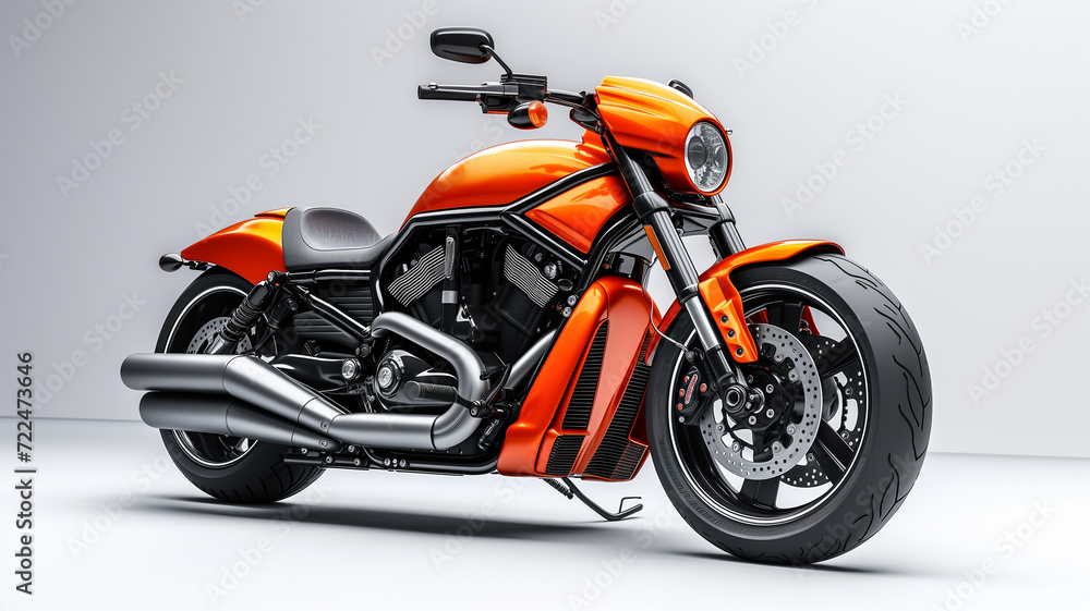 An orange motorcycle isolated on a white background