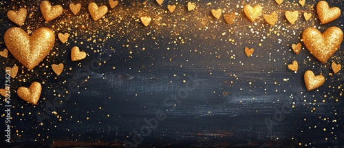 Gold Glitter heart border, black background