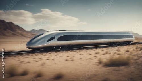 Futuristic High-Speed Hyperloop Train in Desert
