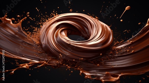 Close-up of Whirling Melted Dark Chocolate. Neural network AI generated art photo